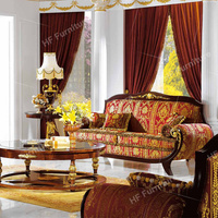 Ensemble de canapé de salon sculpté à la main de style royal classique meubles en tissu en bois haut de gamme pour un usage domestique