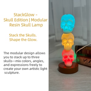 Lampada a Forma di Teschio StackGlow Dipinta a Mano, Luce DIY Impilabile in Resina a Forma di Teschio |   Lampada Notturna LED Dimmerabile USB per Halloween e Decorazioni Artistiche - Product Image 2
