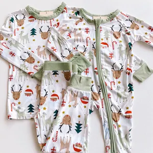 OEM ODM Primavera das crianças personalizado impresso família pijama garoto bonito 2 Pcs/set baby boy bambu clothing set