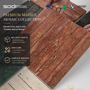 Mosaïque de carreaux rectangulaires verticaux en travertin rouge rouille texturé naturel pour crédence de <span class=keywords><strong>cuisine</strong></span> toscane - Product Image 1