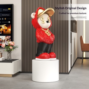 Grande sculpture d'ours en résine peinte, style art populaire de dessin animé, tendance, pour décoration au sol dans le salon, l'entrée ou pour exposition à domicile - Product Image 3