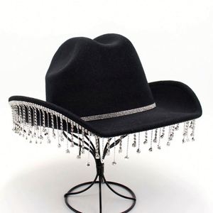 Sombreros de Fiesta Estilo Vaquero Occidental al por Mayor con Borlas de Diamantes de Imitación Negros para Exteriores Casuales - Product Image 4