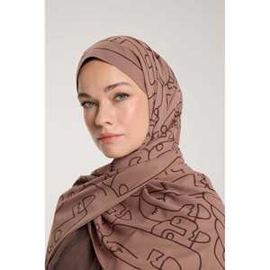 Écharpe en soie Pure Tone couleur café au lait avec motif périphérique - Product Image 3