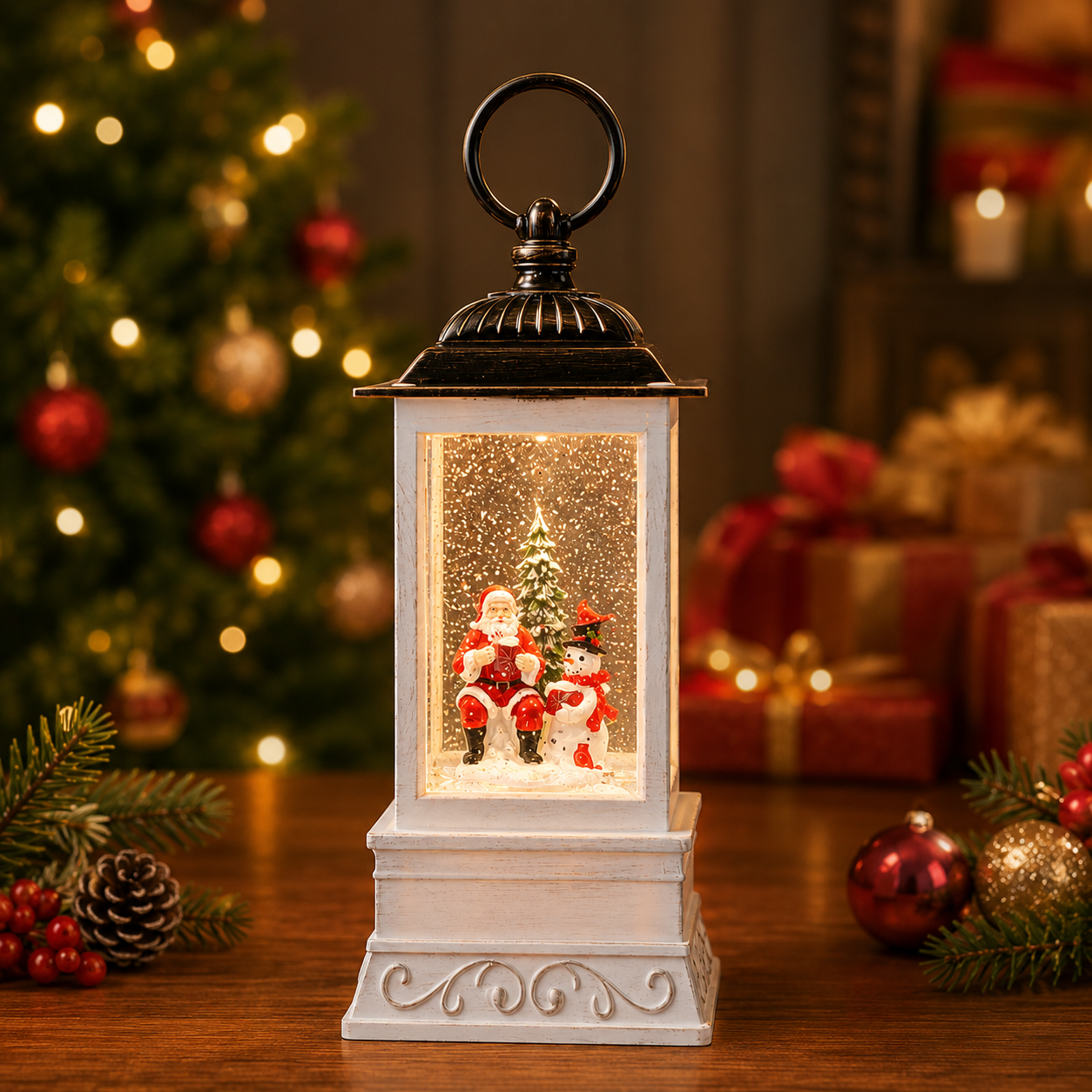 Factory Vintage Style Square Rectangle Christmas Snowfall Indoor Decoration Luminous Music Box Desktop Decor Holiday Gift