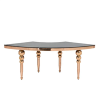 Table de banquet ronde moderne de luxe blanche pour hôtel, en acier inoxydable doré, table de mariage en verre serpentine pour événements