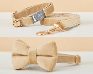 Collier pour chat personnalisé beige Breakaway Veet avec nœud papillon et laisse, gravure personnalisée du nom du chaton, boucle de sécurité, clochette dorée gratuite, pour femelle - Product Image 3