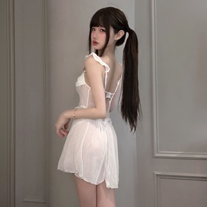 Pyjama sexy de style français pour femmes, nouveau modèle 2026, pur et séduisant, avec bretelles de soutien-gorge rembourrées, chemise de nuit en dentelle. - Product Image 3