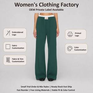 <span class=keywords><strong>Pantaloni</strong></span> da <span class=keywords><strong>donna</strong></span> a vita alta a gamba larga, verde foresta, con cintura a costine, <span class=keywords><strong>pantaloni</strong></span> lounge, joggers ampi, streetwear, all'ingrosso, personalizzabili OEM - Product Image 1