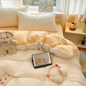 Winter Thickened Milk Fleece Four-Piece <b>Set</b> Solid Color Kids Bedding Warm Soft Flannel Bedding for Children's Room - Product Image 3