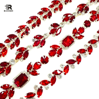 Chaîne de strass fantaisie rouge multi-formes pour loisirs créatifs, sacs, costumes, à coudre, forme fleur, gamme Siam, accessoires de décoration
