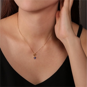 Collares de Eslabones con Colgante en Forma de Corazón de Acero Inoxidable Chapado en Oro de 18K y Piedra de Ágata Negra, Joyería de Moda al por Mayor para Mujeres, Regalo - Product Image 6