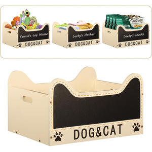 Boîte de rangement en bois pour jouets de chien avec tableau noir, boîte de rangement carrée pour jouets de chat et de chien, panier de rangement en bois pour animaux de compagnie - Product Image 5