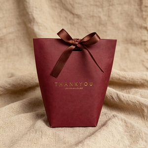 Custom Sustainable Tapered Shape Gift <b>Packaging</b> Bags Eco‑friendly Kraft Paper Material Satin Ribbon Bow Closure For Wedding - Product Image 3