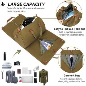 BSCI factory Custom Canvas Leather Suit <b>Luggage</b> Garment Bag with Shoulder <b>Strap</b> - Product Image 5