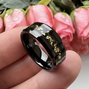 <span class=keywords><strong>Anelli</strong></span> di tungsteno <span class=keywords><strong>neri</strong></span> da 8mm per gli uomini da donna frammenti di lamina d'oro intarsio di fidanzamento fede nuziale smussata bordi lucidati Comfort Fit - Product Image 3