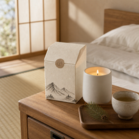 Boîte à bougies en papier grainé imprimée sur mesure Wabi Sabi 6oz, vente en gros, logo personnalisé, style japonais minimaliste, écologique, boîte à bougies personnalisée