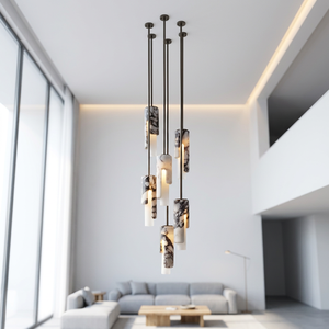 Lámpara Colgante Moderna de Mármol con Pantalla Cilíndrica de Piedra, Altura Ajustable, LED, para Sala de Estar, 2700K, Blanco Cálido, Casquillo E27 - Product Image 3