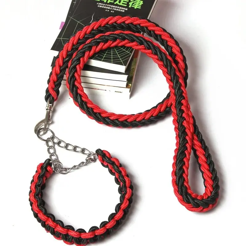 Wholesale New Heavy Duty Colorful Braided Slip Collar Rope Dog Leash Nylon Pet Leash
