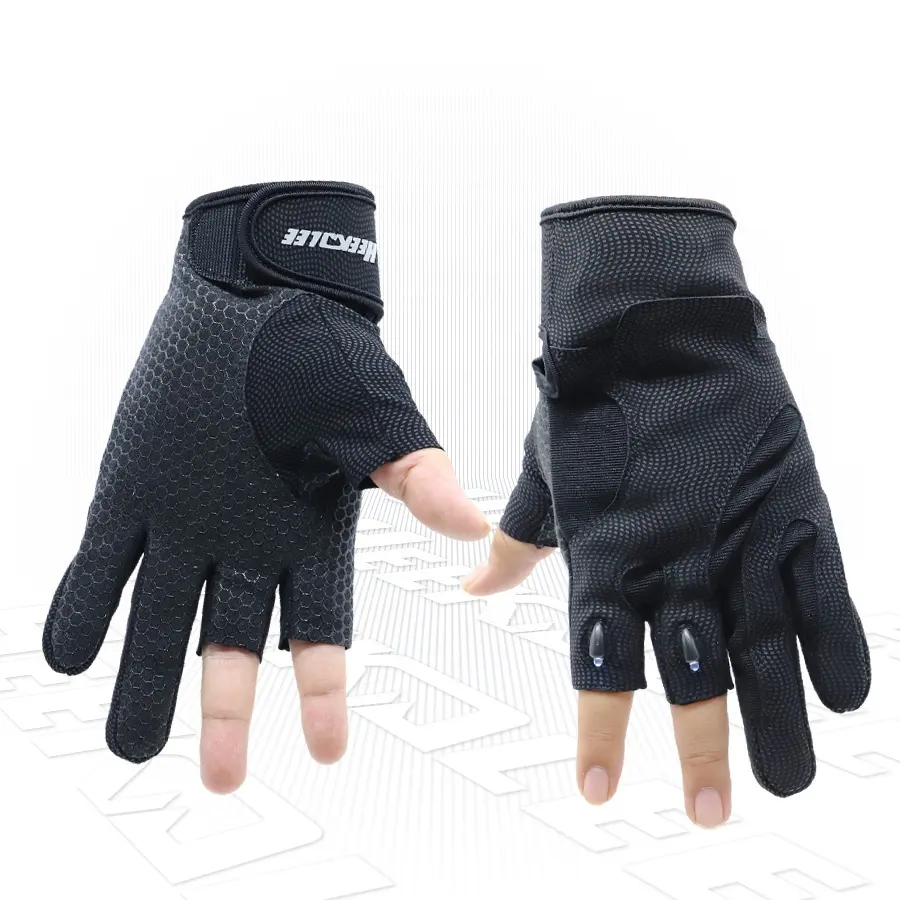 Leather Breathable Wear Resistance Fishing Gloves With LED