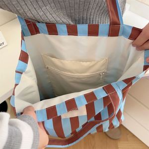 Custom Stripe Tote Shoulder Bags With Inside Zipper Pocket Large Capacity Eco <b>Handbag</b> <b>Canvas</b> Shopping Bag - Product Image 4
