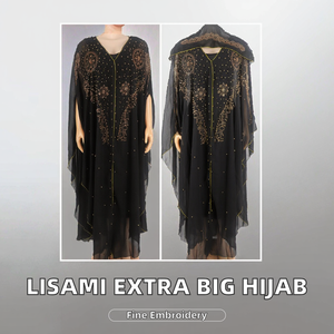 Lisami, Nueva Moda Musulmana, Abaya Árabe Bordada, Hiyab de Chifón y Poliéster, Pañuelo de Gran Tamaño - Product Image 2