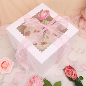 Moretoes กล่องเค้กสีขาวทรงสูง10นิ้ว3แพ็ค, กล่องเค้กสีขาวทรงสูงปรับแต่งได้ภาชนะที่ใช้แล้วทิ้งสำหรับวันเกิดสำหรับขนมอบ - Product Image 1