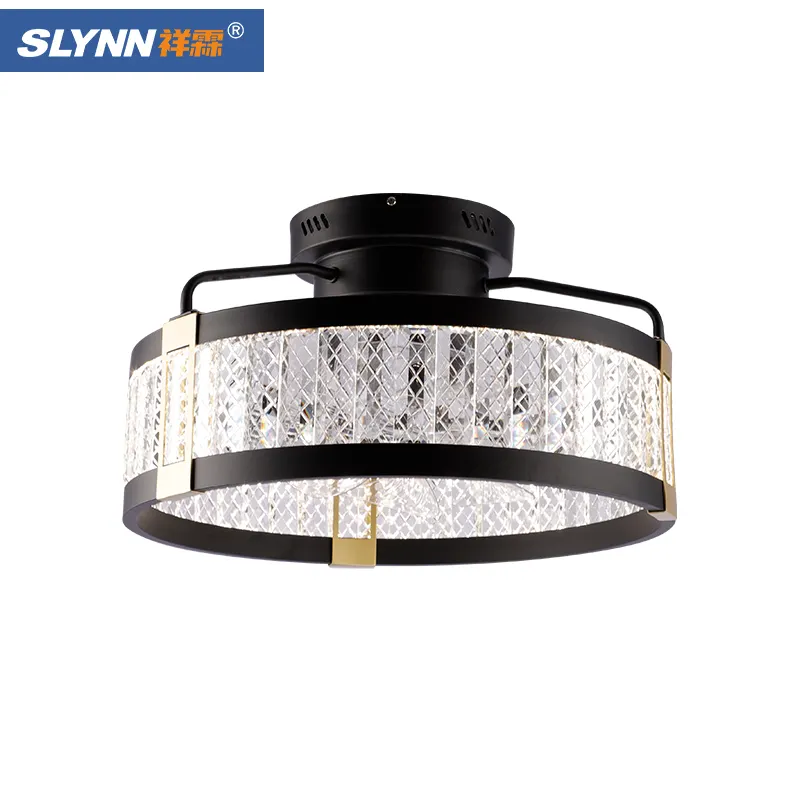 Luxury Golden LED Chandelier Lighting Remote Control Fancy Pendant Lamp Home Hotel Modern Crystal Ceiling Fan with Light