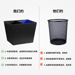 Custom Square Leather Waste Bin With Metal Inner Cylinder Multi Functional Sorting Storage For Hotel Guest Rooms Offices - Product Image 4