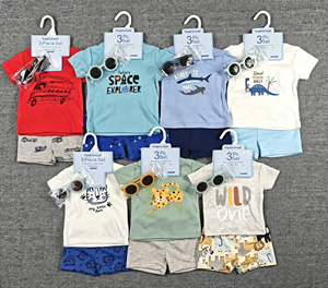 Bulala Ingrosso Set di Abbigliamento Moda per Neonati 0-18 <span class=keywords><strong>Mesi</strong></span>, Alta Qualità in Cotone, Magliette e Pantaloncini, <span class=keywords><strong>3</strong></span> Pezzi Traspiranti e Carini - Product Image 3