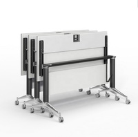 LEADCOM LS-414A Mobilier de bureau commercial en aluminium et bois, table de formation moderne pliable et mobile avec plateau rabattable pour salle de réunion
