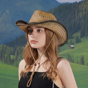Chapeau de cowboy occidental en paille pour l'été, protection solaire, style rétro ethnique <span class=keywords><strong>Fedora</strong></span>, pour femmes et hommes, vente en gros - Product Image 5