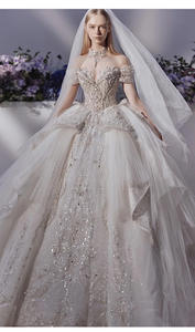 Abito da sposa principale dell'industria pesante 2024 nuova sposa alla grande principessa di piccole dimensioni grandi spalle Senior di una parola - Product Image 2