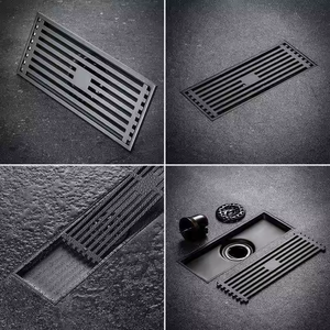Drain de douche linéaire rectangulaire avec siphon intégré et joint en silicone pour salle de bain, design moderne, finition brossée - Product Image 3