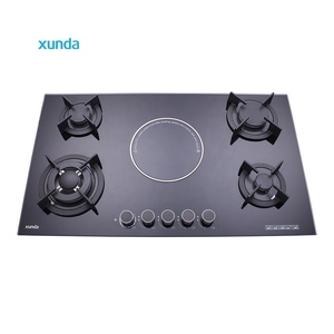 Appareil de cuisine Xunda, cuisinière 5 brûleurs (4 gaz, 1 électrique), <span class=keywords><strong>plaque</strong></span> de cuisson en verre trempé intégrée 5 brûleurs pour hôtel et usage domestique - Product Image 1