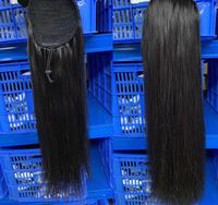 Perruque mi-tête 3-en-1 en cheveux humains naturels pour femmes, perruques mi-tête brésiliennes en cheveux humains vierges soyeux et raides avec cordon de serrage, vente en gros