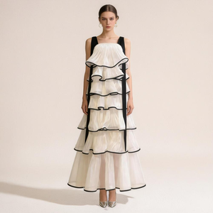 Robes pour femmes de haute qualité en gros pour les fêtes, robe maxi à volants de couleur unie avec corsage sans bretelles et robe de <span class=keywords><strong>soirée</strong></span> à lacets - Product Image 1