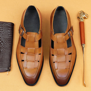 High-quality luxurious summer best-selling genuine leather <b>pointed</b>-toe buckle flip-flops for business formal wear Oxford shoes - Product Image 4