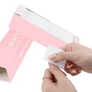 BQAN özel etiket kağıdı kutu tek kullanımlık Lint ücretsiz UV jel lehçe tek kullanımlık yumuşak temizleyici tırnak mendil pamuk sökücü pedleri