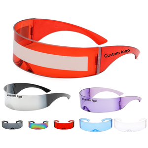 80s futuriste espace cyclope Cyberpunk visière lunettes de soleil avec semi-enveloppement autour des lunettes sans monture translucide miroir lentille espace - Product Image 2