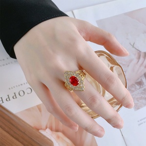 เครื่องประดับแฟชั่น แหวนทองแดงชุบทอง ประดับด้วยพลอยคอรันดัมสีแดงขนาด 7*9 มม. รูปดวงตาแห่งฮอรัส สไตล์เรโทรลึกลับ - Product Image 6