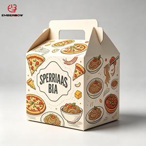 EBB Kraft Paper Disposable Fast Food Packaging Box For Fried Chicken Burger Fries With <b>Handle</b> Four-Color Printing Pizza Design - Product Image 1