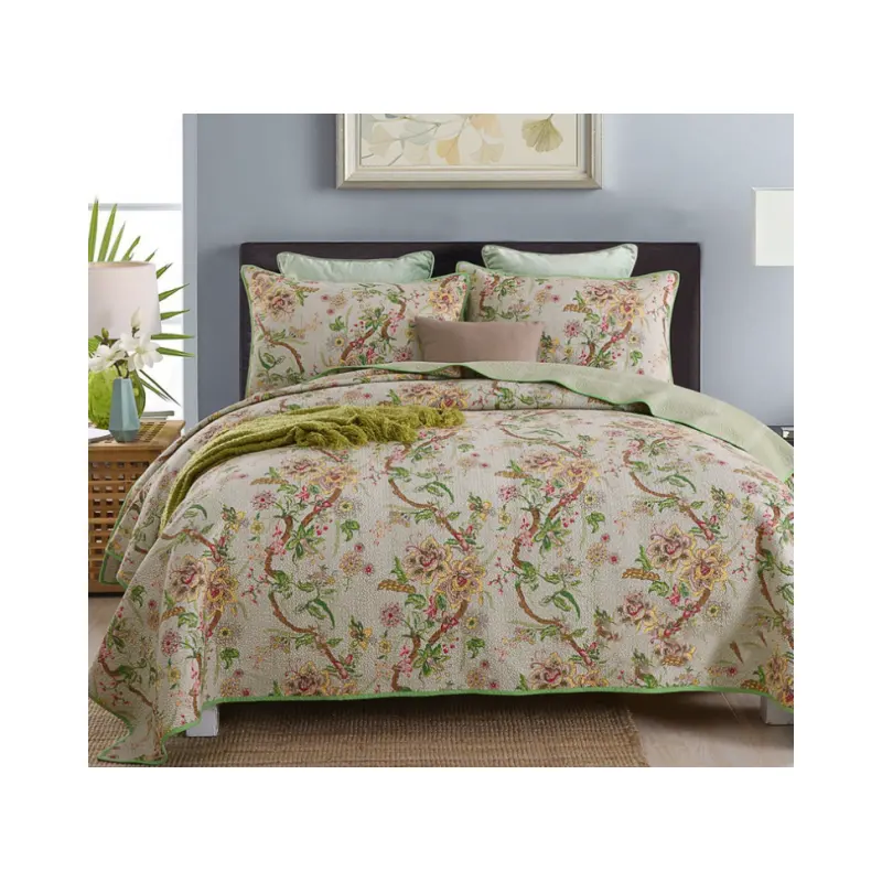 Hot Sale Bedroom Set Hotel King Size Bedspread Printed Floral Pattern Bedspread Set Double Coverlet Set Customized