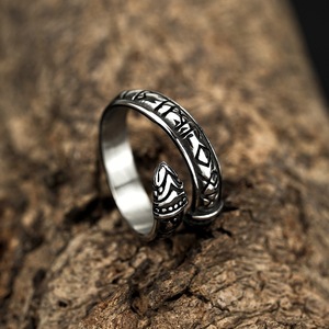 Joyería Europea Americana, Anillo Abierto de Acero Inoxidable con Doble Cabeza de Dragón Vikingo Nórdico, Estilo Runa y Hip-hop, Unisex - Product Image 2