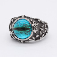 Bague Homme Oeil de Dragon Gothique en Acier Inoxydable Bague Pierres Précieuses Jaune Vert Rouge Bleu Gris
