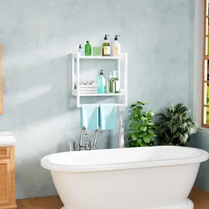 Rak penyimpanan kamar mandi, rak penyimpanan di atas Toilet, rak mengambang untuk dipasang di dinding dengan batang gantung