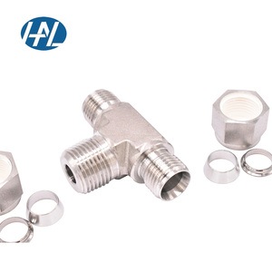 Thép không gỉ đôi ferrule phù hợp 1/4 "kết nối đôi ferrule Parker loại nén phụ kiện chủ đề Nam chi nhánh Tee - Product Image 5