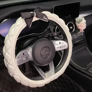 38cm 15" black bowknot universal PU leather anti slip silicone custom steering wheel cover for car