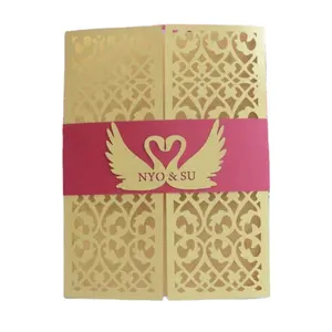 Elegant gate style invitations laser cut personalised indian wedding card swan