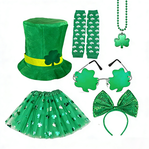Conjunto de Disfraz de Trébol para Mujer, Decoración para Festival Irlandés, Falda Verde, Gafas, Diadema, Sombrero, Collar, Calcetines, Traje para el Día de San Patricio - Product Image 3