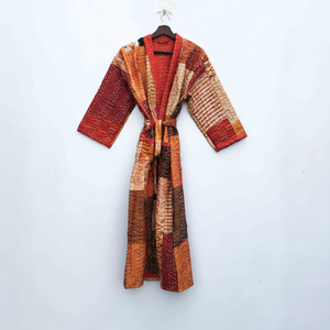 Veste bohème en coton et soie patchwork Kantha faite à la main pour femmes, légère, simple, robe de chambre en coton et soie, mode féminine - Product Image 1